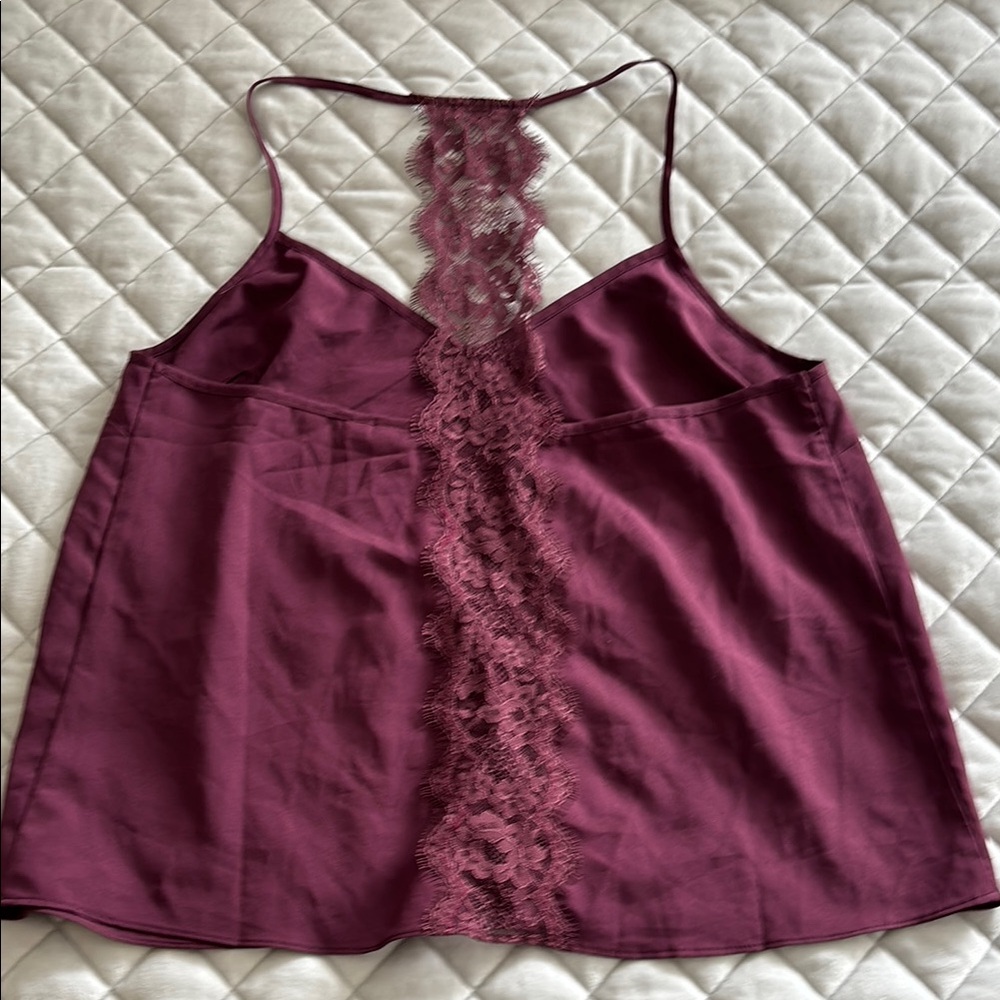 💐 Anthropologie Burgundy Lace-Back Cami Top M
